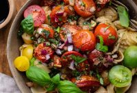 Bruschetta Pasta with Roasted Tomatoes and Basil