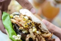 Blue Cheese Portobello Burgers with Grilled Corn and Shallots