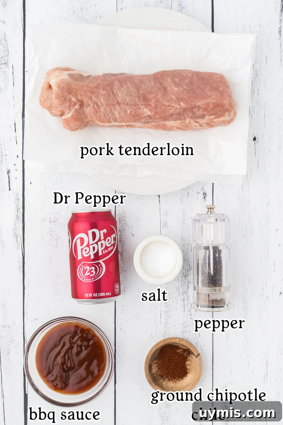Slow-Cooker Dr Pepper Pulled Pork Recipe 3 The recipe ingredients with text labels.