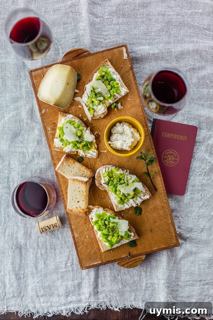 Bruschetta with ricotta and broad beans Bruschetta with ricotta and broad beans