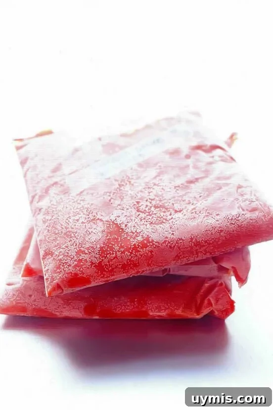 Sugo di Pomodoro Italian Tomato Sauce Recipe 6 Three resealable plastic bags filled with freezer tomato sauce.