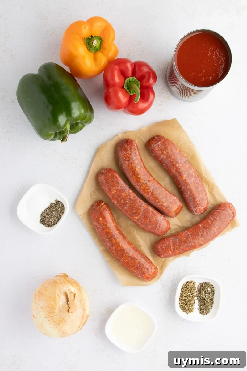 Crockpot Sausage and Peppers Recipe 5 Ingredients for slow cooker sausage and peppers with rice.