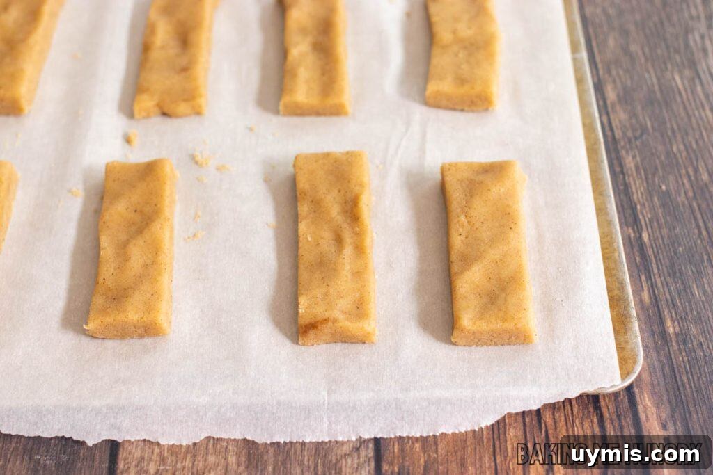 Cinnamon Shortbread Cookies Recipe 8 dough cut into rectangles on parchment