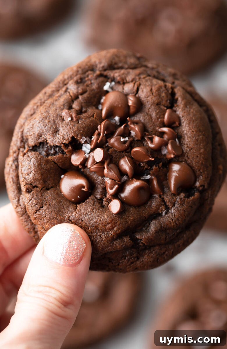 Double Chocolate Chip Cookies with Mini Chocolate Chips and Flaked Sea Salt