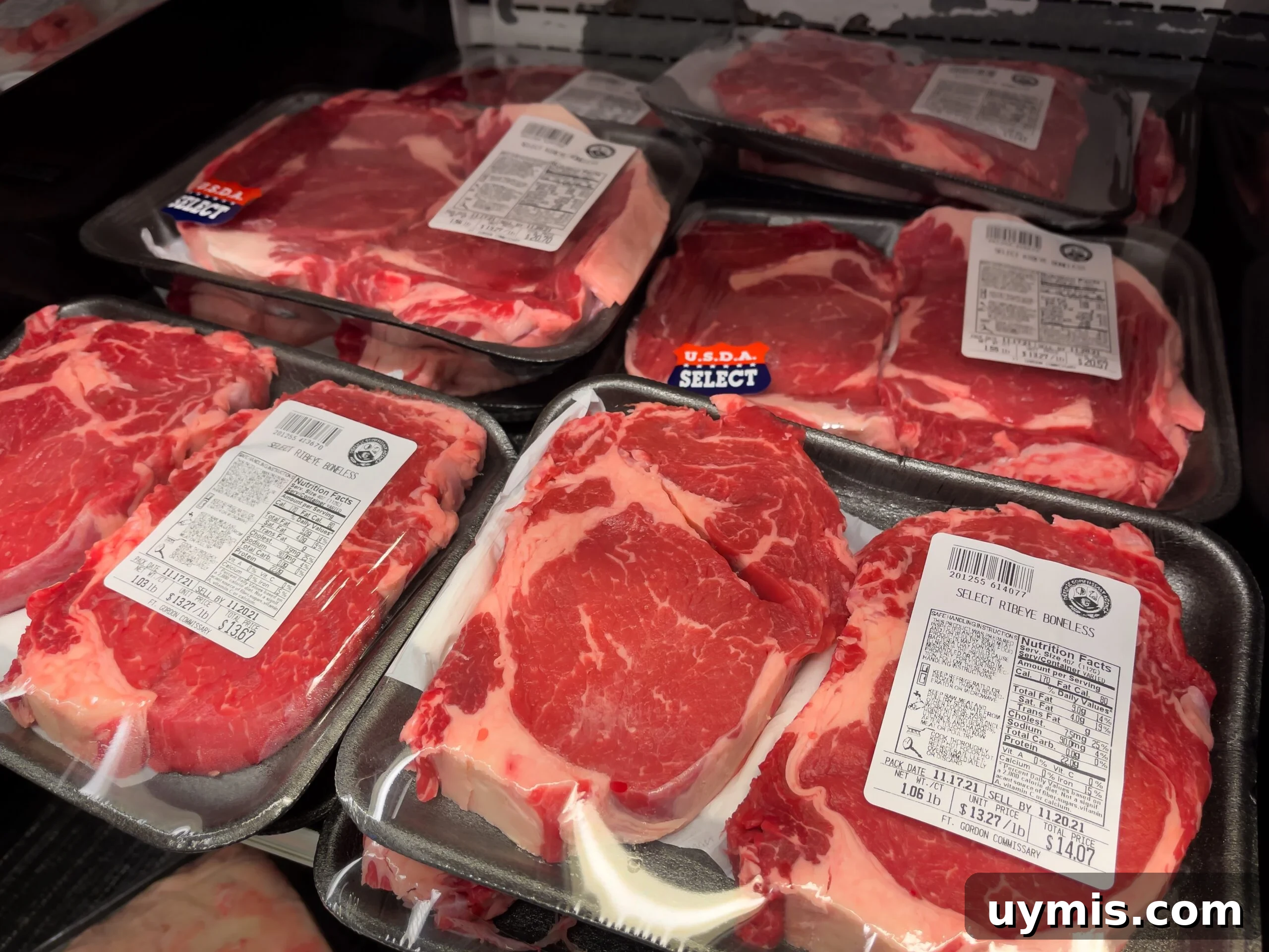 Nebraska Beef Town Hit by Meatpacking Shakeout and Price Fears 2 Packaged beef in a grocery store cooler