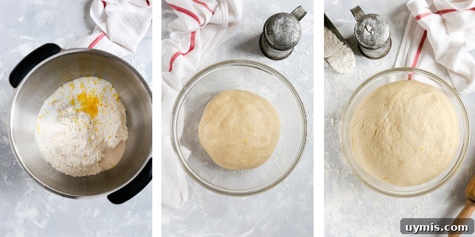step one- overhead shots of preparing the dough for chocolate hazelnut babka buns,