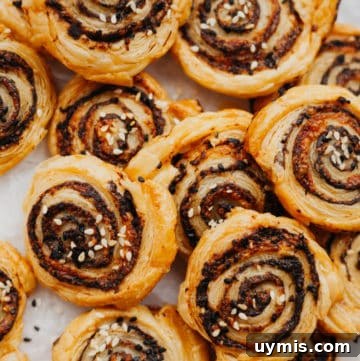 sesame and tapenade puff pastry pinwheels