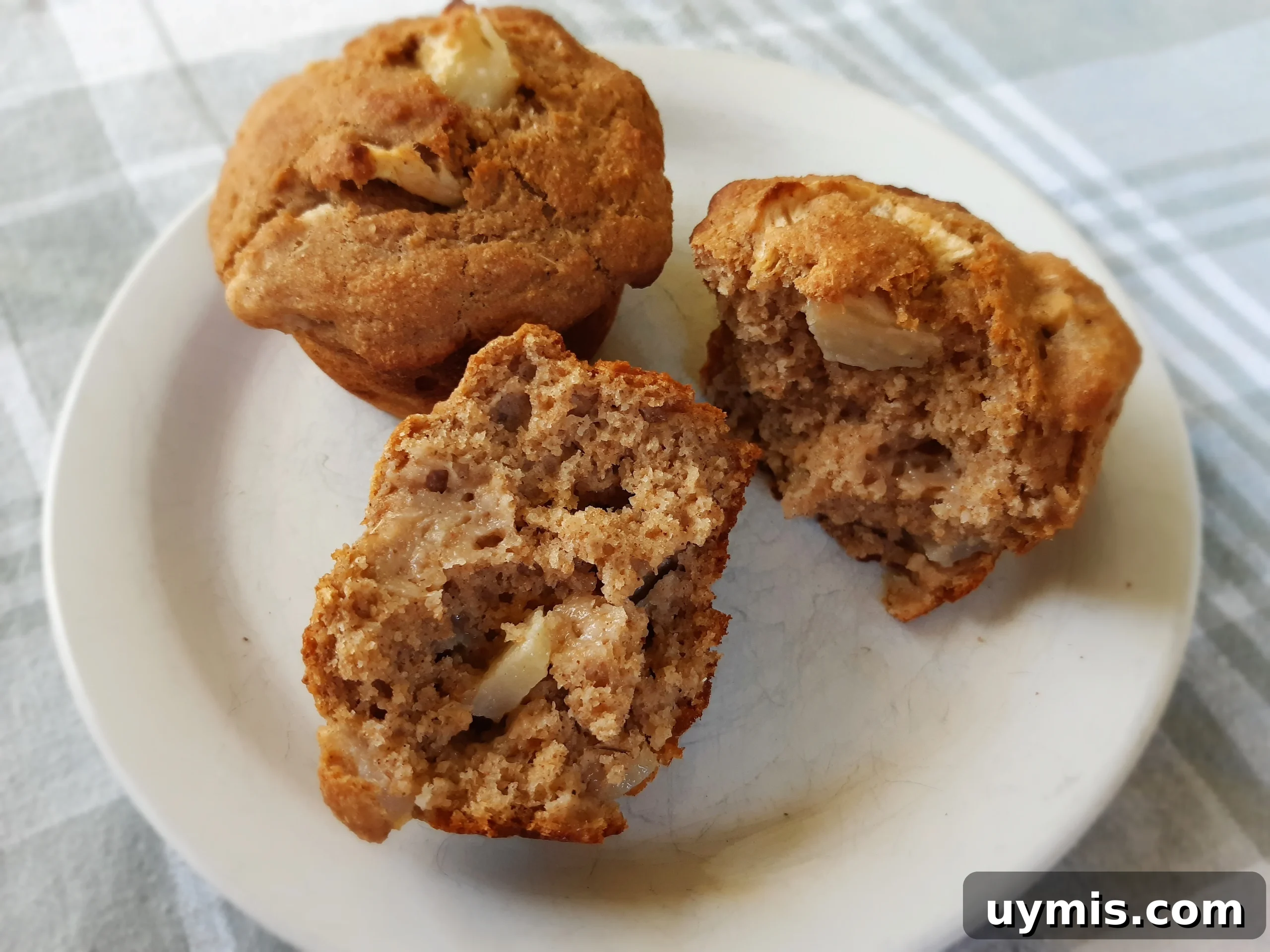 Whole Grain Apple Cinnamon Muffin Recipe 3 Whole grain apple muffins made with applesauce and honey