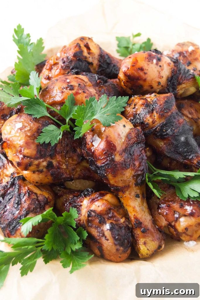 Beer Marinated Grilled Drumsticks closeup 