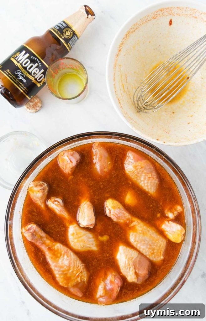Chicken legs in beer marinade