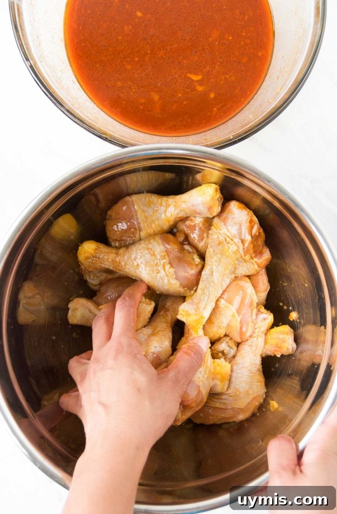 Preparing drumsticks for the grill