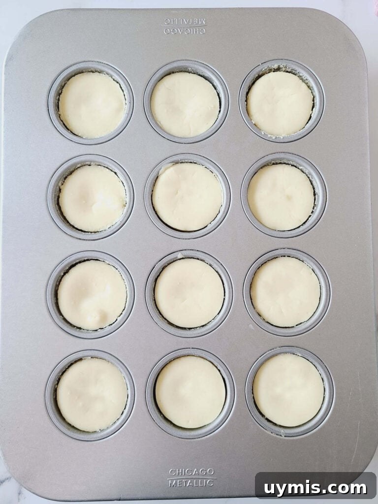 Mini Crème Brûlée Cheesecake Bites Recipe 17 Baked mini cheesecakes in mini cheesecake pan.
