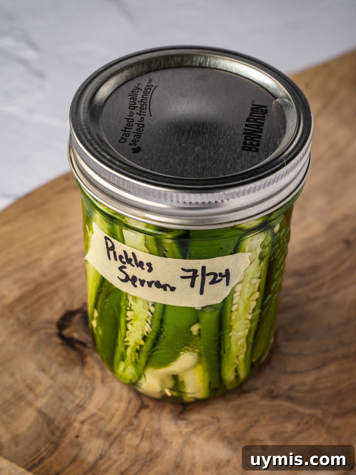 How to Make Pickled Serrano Peppers 8 Jar of pickled serrano peppers.