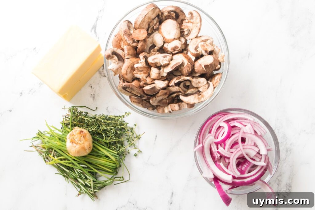 ingredients for mushroom and onion butter board