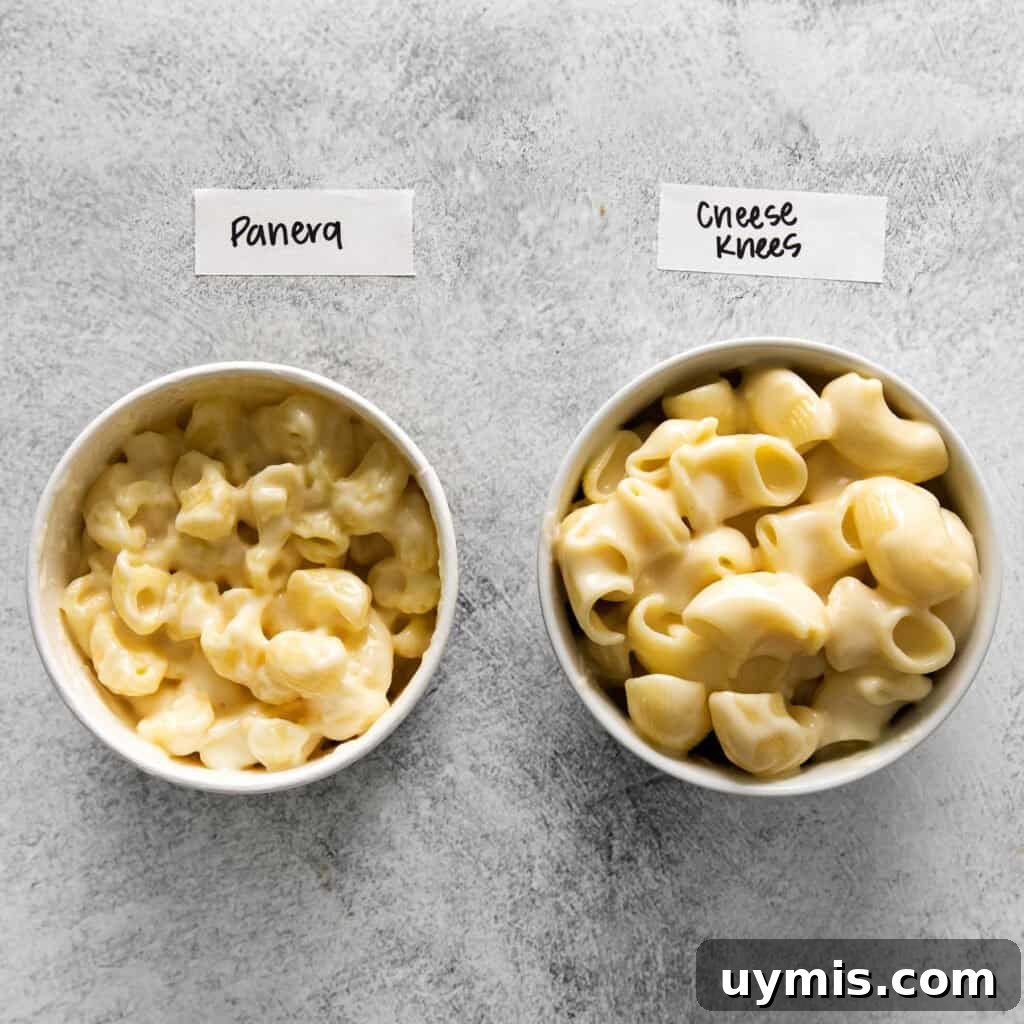 Copycat Panera Mac and Cheese Two bowls of mac and cheese next to each other.
