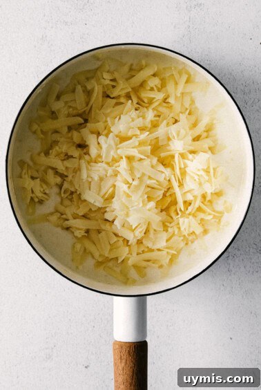 Copycat Panera Mac and Cheese Recipe 11 Adding cheese to a pot.