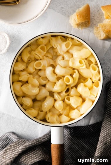 Copycat Panera Mac and Cheese Recipe 12 Mac and cheese in a pot.
