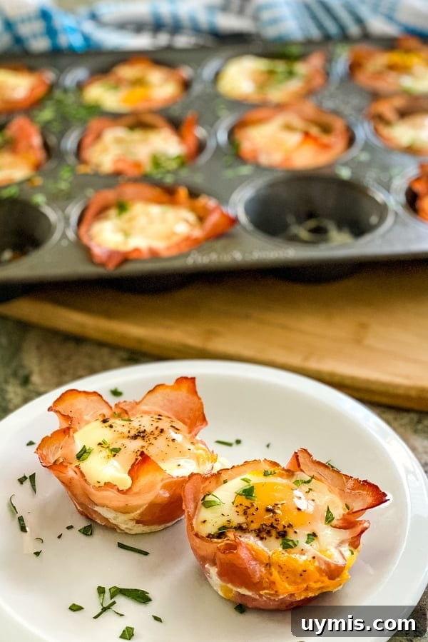 Make-Ahead Ham and Egg Breakfast Cups Recipe 2 2 ham and egg cups and a muffin tin