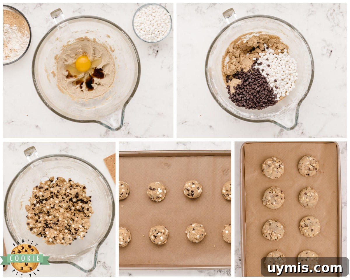 Chewy S'mores Chocolate Chip Cookies with Gooey Marshmallow 5 how to make loaded s'mores cookies