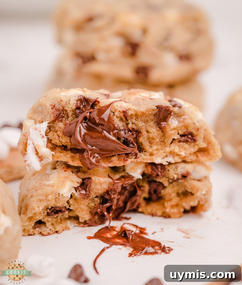 Chewy S'mores Chocolate Chip Cookies with Gooey Marshmallow 8 gooey chocolate chip smores cookies