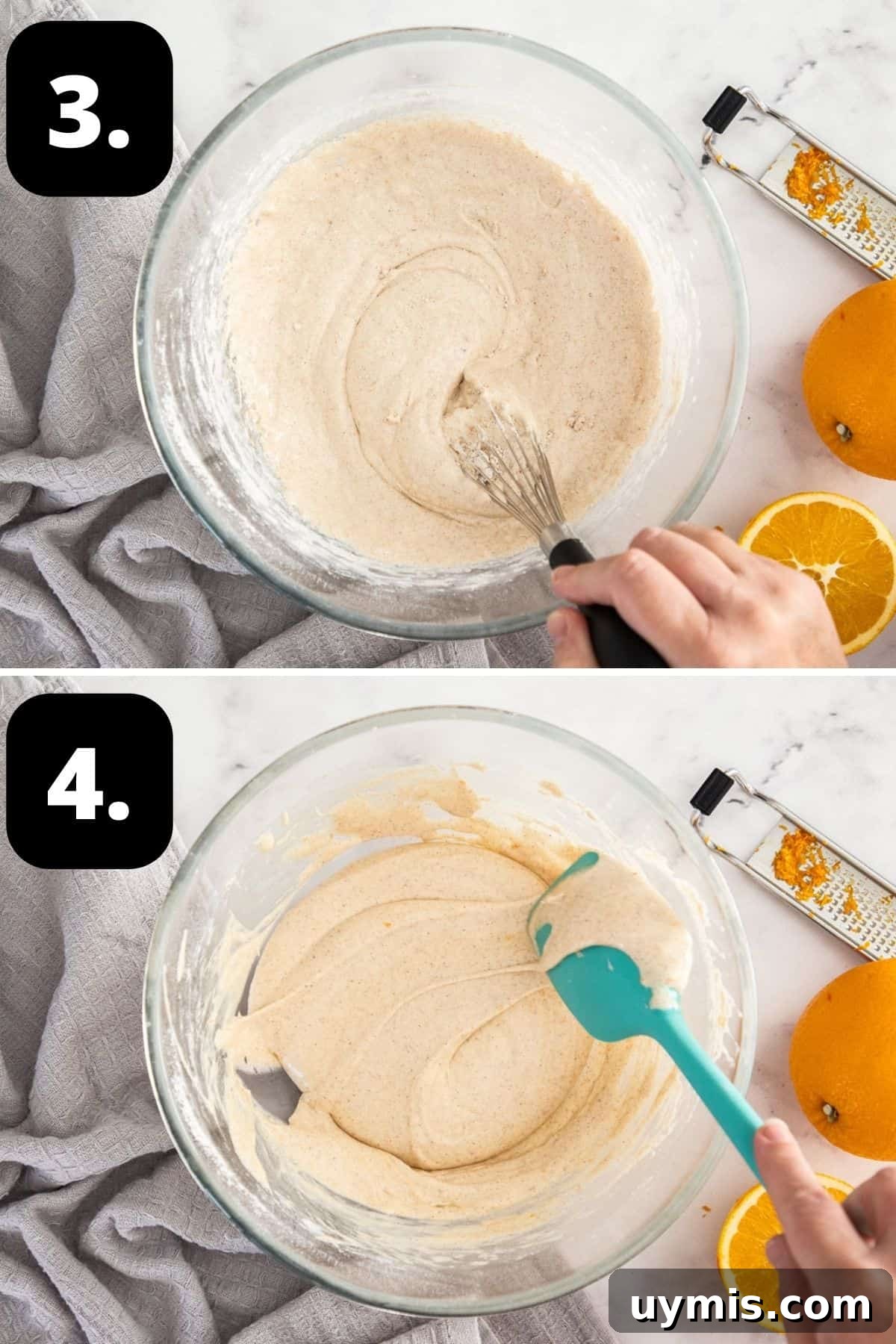 Spiced Orange Madeleines Recipe 6 Steps 3-4 of preparing this recipe - the combined batters and the batter once the melted butter has been added.