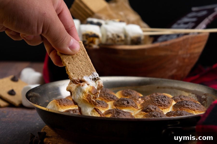 a graham cracker dipping into melted chocolate and gooey marshmallow