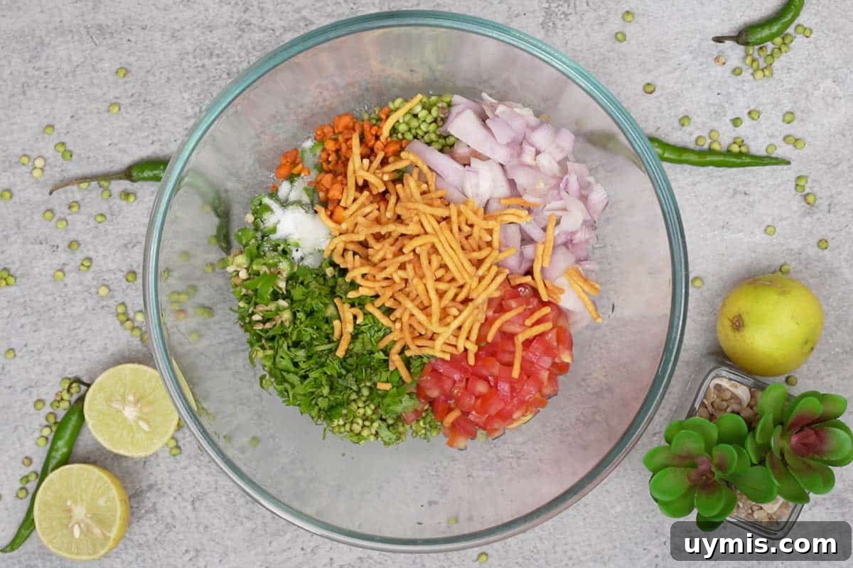 Ponk Bhel (Hurda) Recipe: Gujarati Tender Sorghum Snack 5 Remaining ingredients added to the bowl.