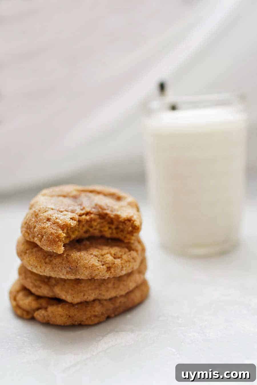 Pumpkin Snickerdoodle Cookies 9 Pumpkin snickerdoodle cookies with cinnamon sugar and soft centers.