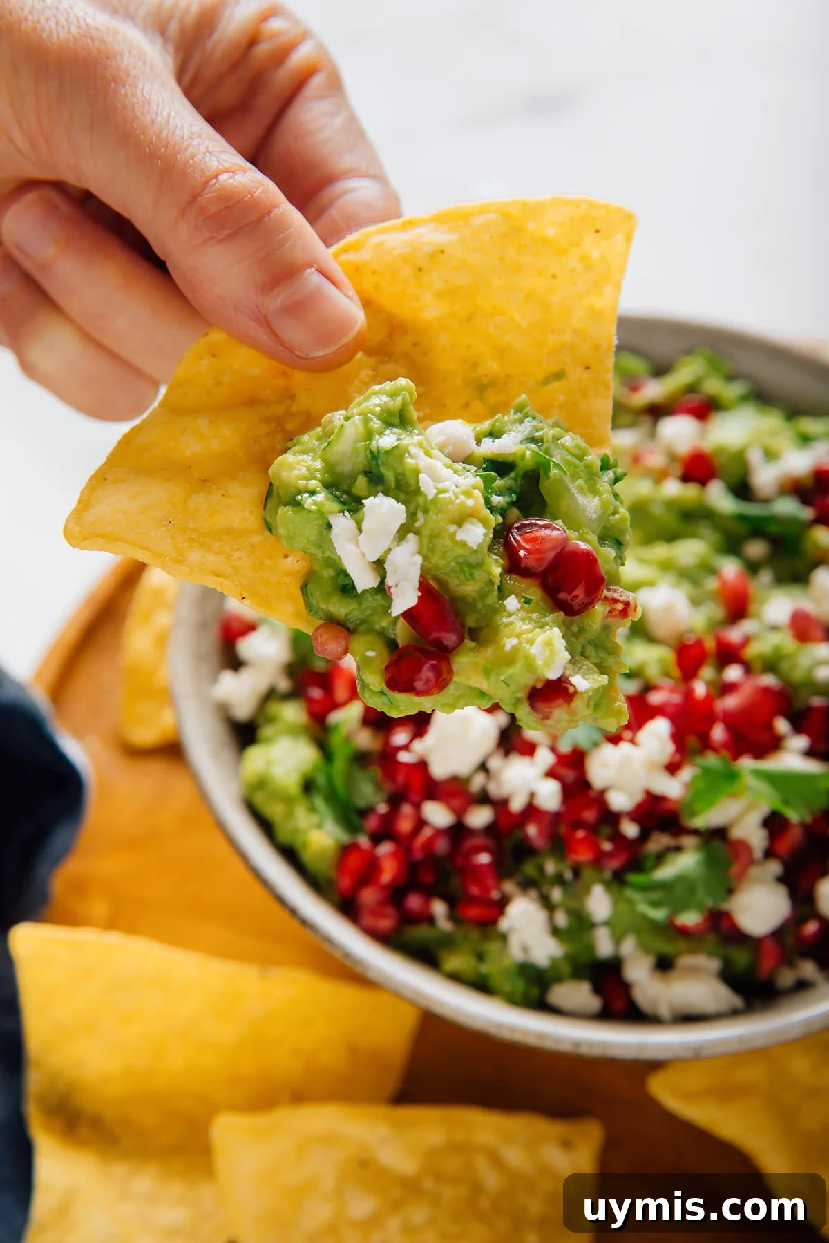 Holiday Pomegranate Guacamole Recipe 8 pomegranate guacamole on chip