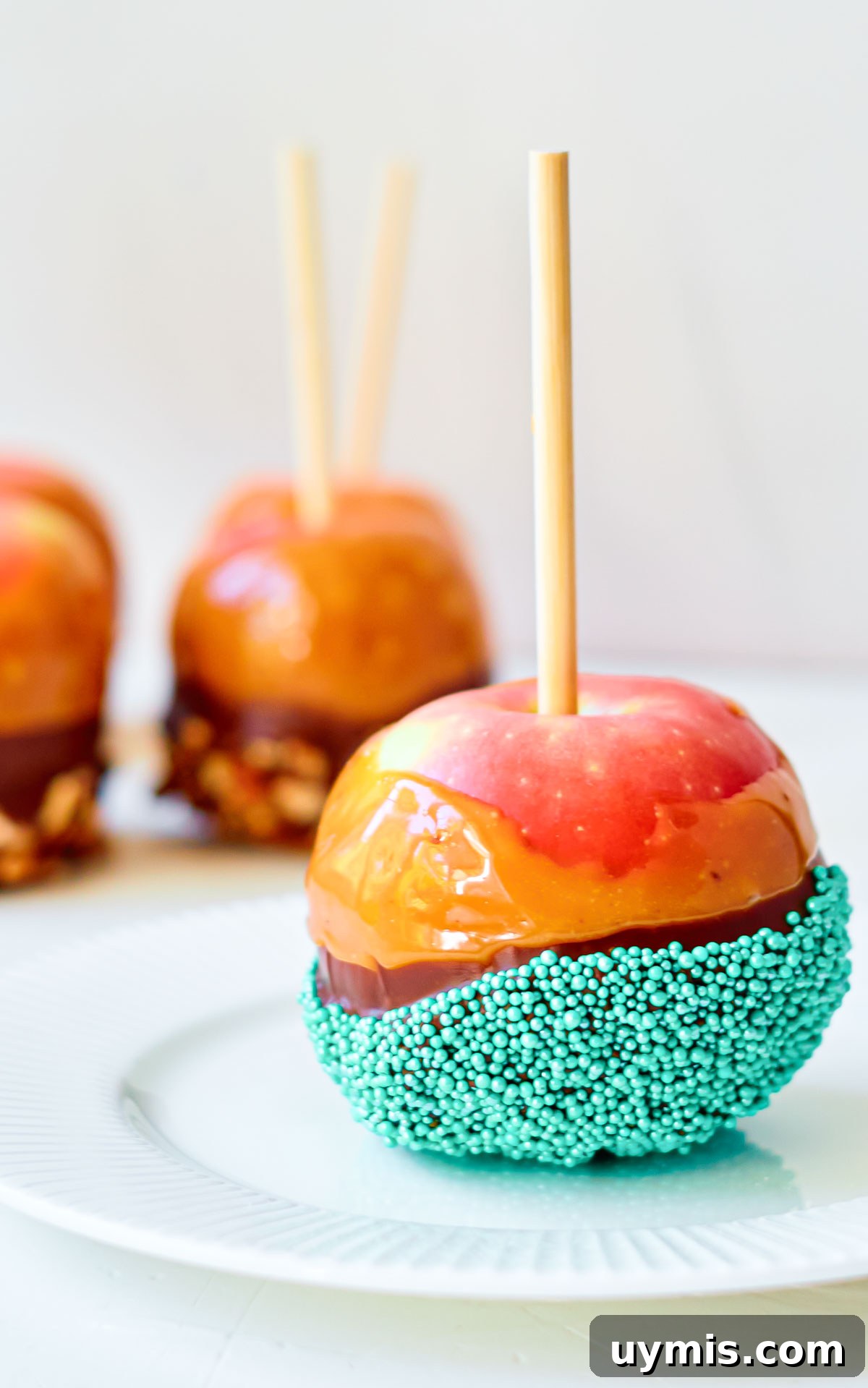 How to Make Caramel Apples: Classic Fall Recipe 7 An apple dipped in caramel and sprinkles.