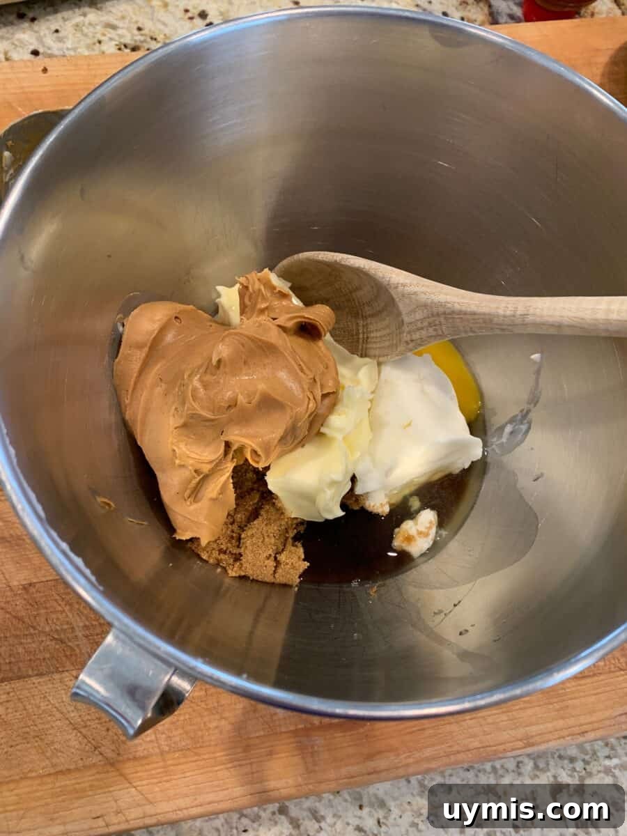 Classic Chewy Peanut Butter Cookies Recipe 3 Cookie ingredients in a mixer.