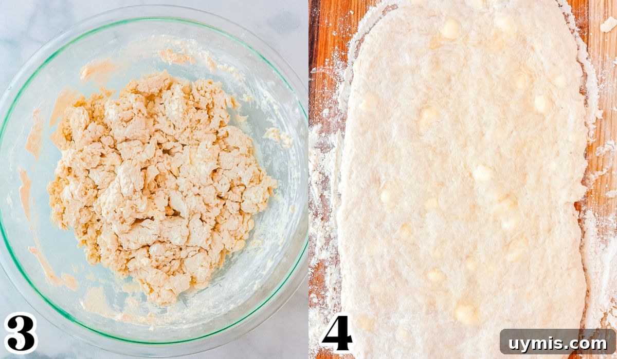 The wet ingredients were poured into the dough, and the dough was rolled out.