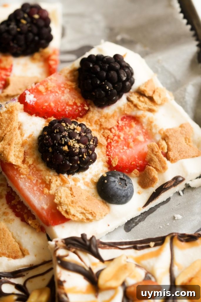 Viral High Protein Frozen Cottage Cheese Bark 3 slice of frozen cottage cheese with berries and graham cracker crumbs