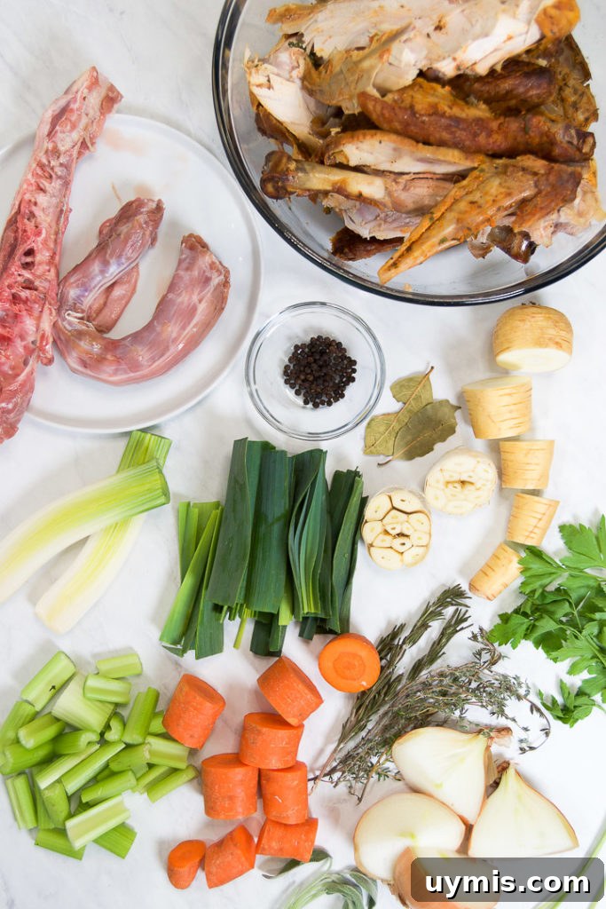How to Make Instant Pot Turkey Stock 4 Ingredients for turkey stock on marble