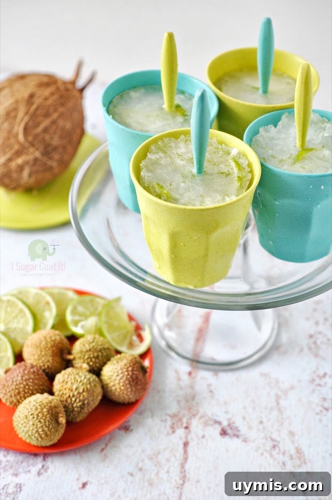 Blackberry Baileys Mini Creamsicle Recipes and Popsicle Roundup 6 Lychee Lime Coconut Popsicles