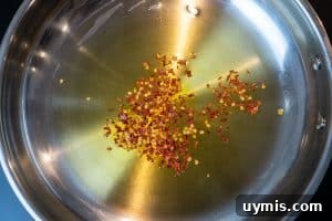 Infusing chili flakes in the oil