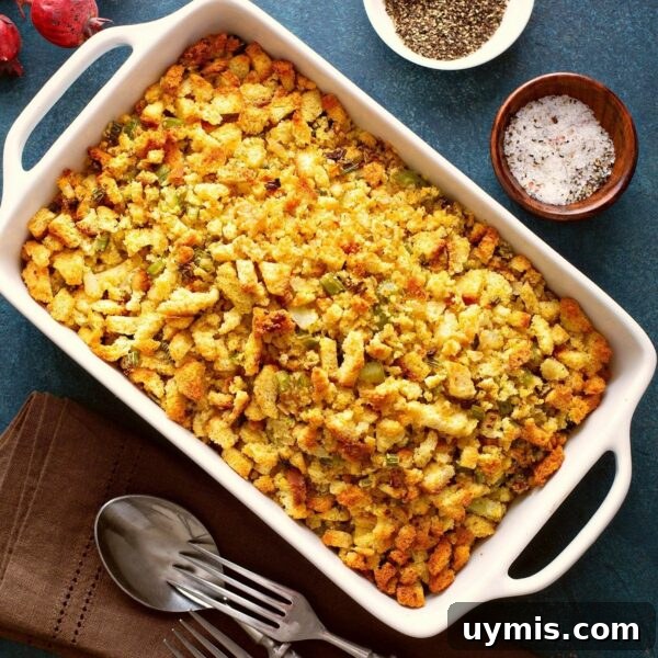Traditional Bread Stuffing Recipe 2 stuffing in dish on table
