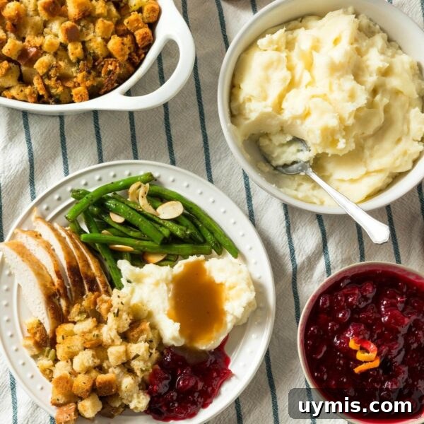 Traditional Bread Stuffing Recipe 3 turkey dinner on table