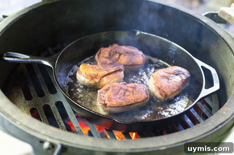 Big Green Egg Duck Breast with Crispy Seared Skin 8 Seared duck breast finished on the Big Green Egg