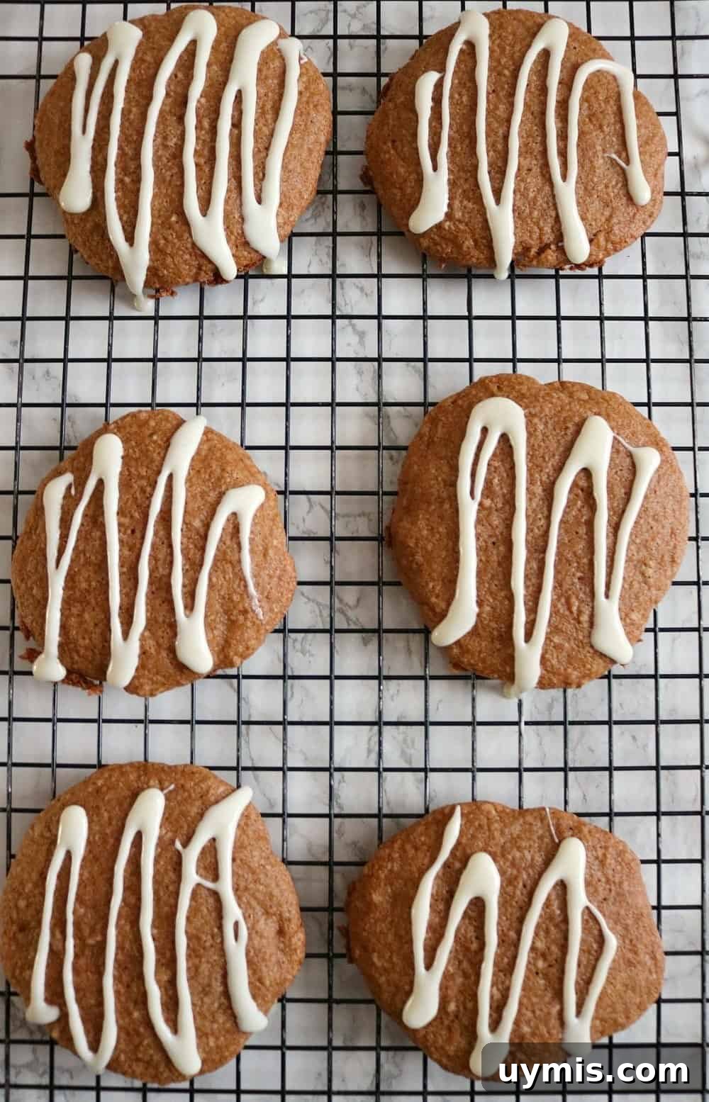 Soft Applesauce Cookies with Cinnamon 6 cookies on a wire rack for apple cookie recipe