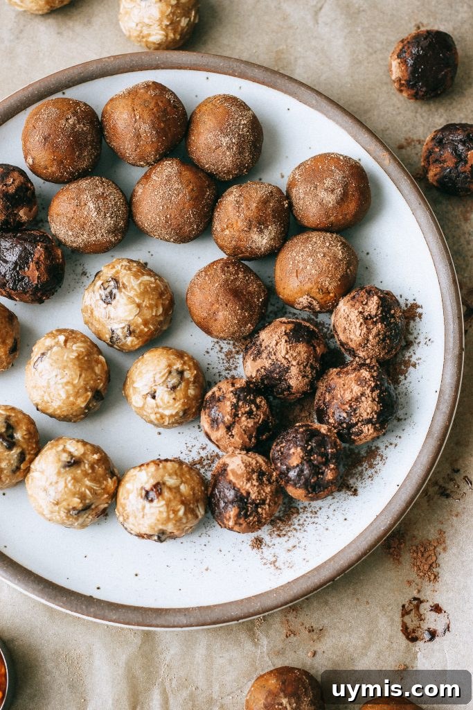 Bliss Balls Recipe 3 Ways 6 raw energy balls on a plate