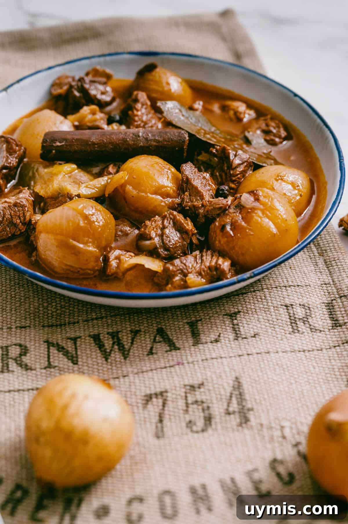 Greek Beef Stifado Recipe: Classic Slow-Braised Stew 8 Greek beef stifado stew served in a white dish.