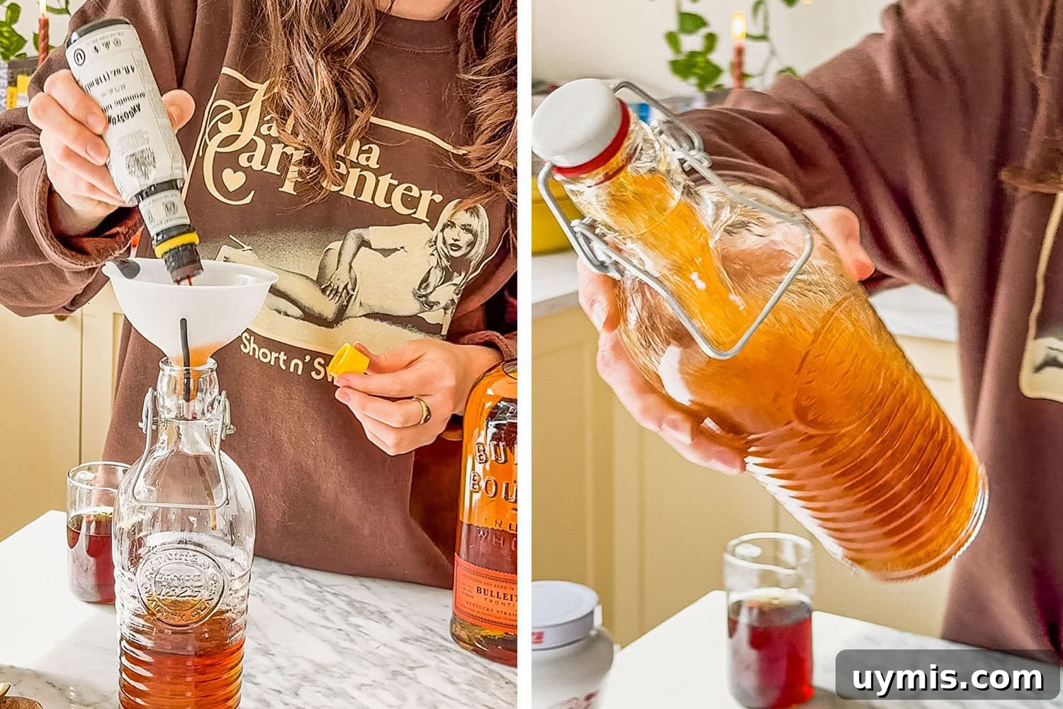 adding the rest of the ingredients and then shaking them together in the clip top bottle