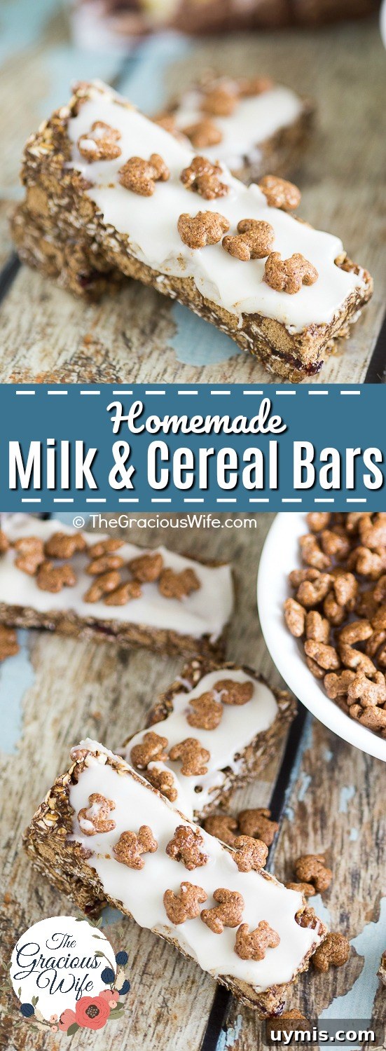 Milk and Cereal Bars Recipe for a Grab and Go Breakfast 12 Homemade Milk and Cereal Bars made with Annie's Cocoa Bunnies Cereal are a perfect grab-and-go easy breakfast for kids that is totally customizable to what you love!