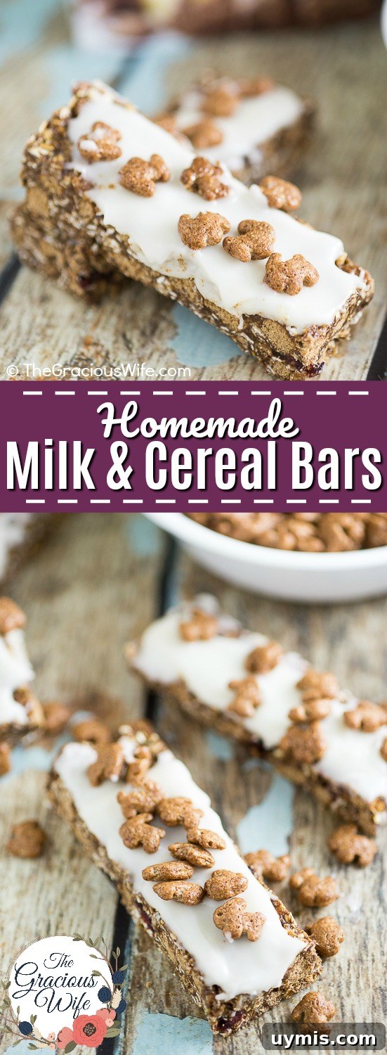 Milk and Cereal Bars Recipe for a Grab and Go Breakfast 14 Homemade Milk and Cereal Bars made with Annie's Cocoa Bunnies Cereal are a perfect grab-and-go easy breakfast for kids that is totally customizable to what you love!