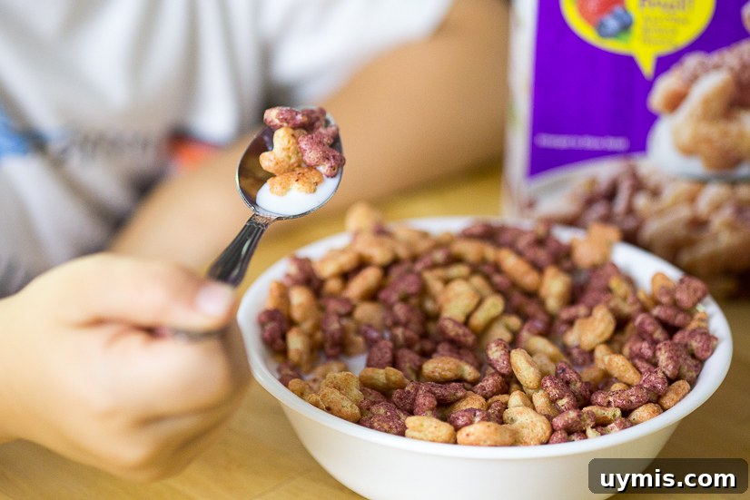 Milk and Cereal Bars Recipe for a Grab and Go Breakfast 5 Homemade Milk and Cereal Bars made with Annie's Cocoa Bunnies Cereal are a perfect grab-and-go easy breakfast for kids that is totally customizable to what you love!