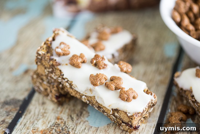 Milk and Cereal Bars Recipe for a Grab and Go Breakfast 10 Homemade Milk and Cereal Bars made with Annie's Cocoa Bunnies Cereal are a perfect grab-and-go easy breakfast for kids that is totally customizable to what you love!