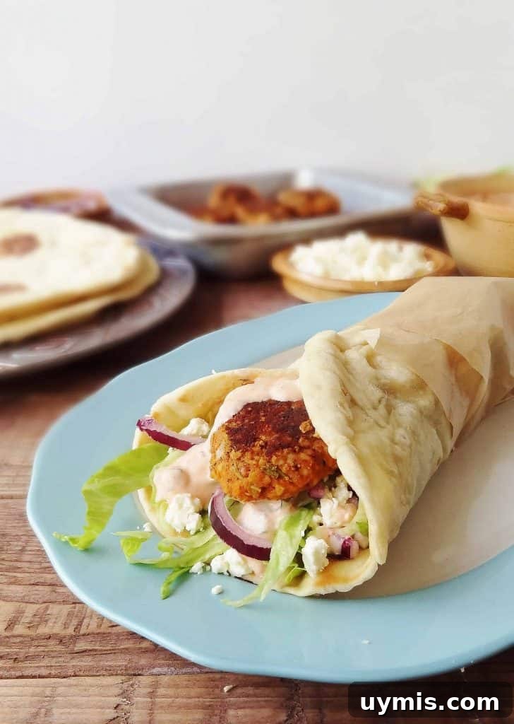 Red Lentil Koftas with Flatbread and Harissa Yogurt Sauce 2 Vegetarian red lentil koftas with flatbreads and harissa yoghurt sauce