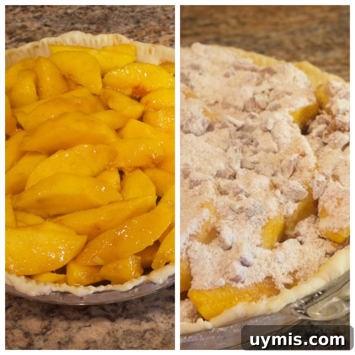 Brown Sugar Peach Crumble Pie Recipe 3 Fresh peach crumble pie cooling after baking.