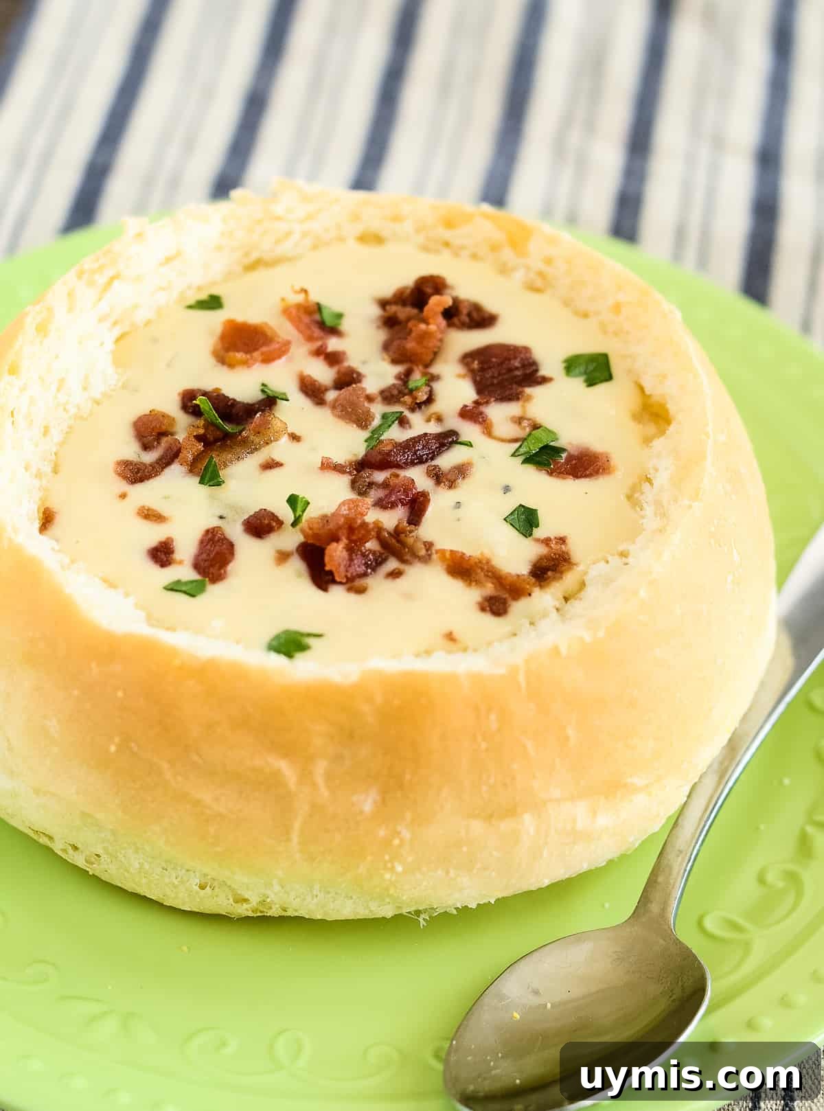 easy bread bowl filled with clam chowder